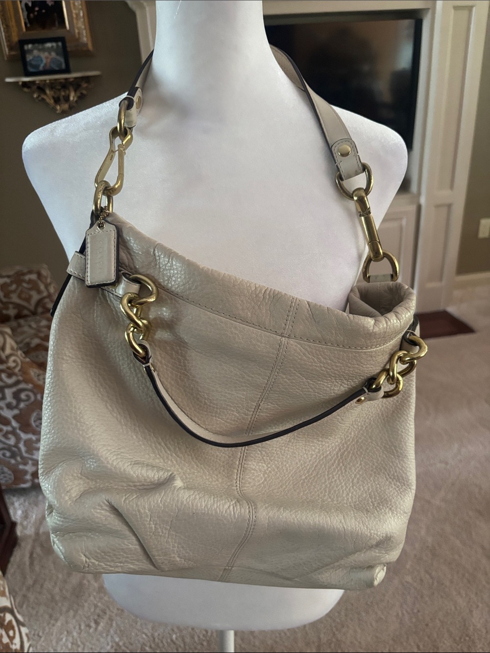 Coach Beige Leather Shoulder Hobo with Gold Hardware